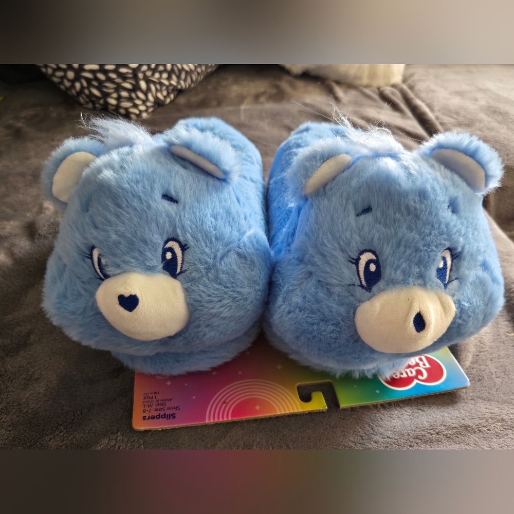 Care Bears Blue Fuzzy Slippers